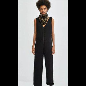Zara Black Denim Zip-Up Jumpsuit